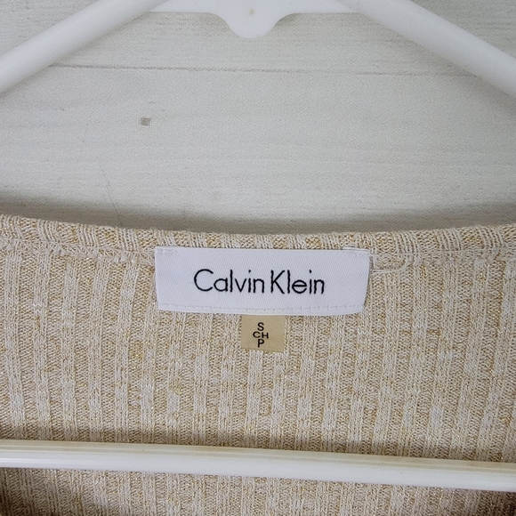 Small Calvin Klein Gold Ribbed Stretch Sweater Top - Picture 5 of 6